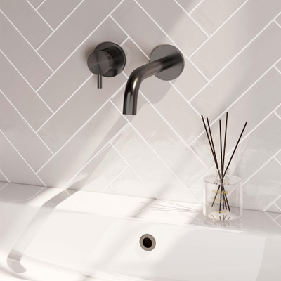 Brauer Gunmetal Edition Mitigeur de lavabo encastré - bec verseur courbé à droite - levier court et étroit - modèle B2 PVD - gunmetal brossé