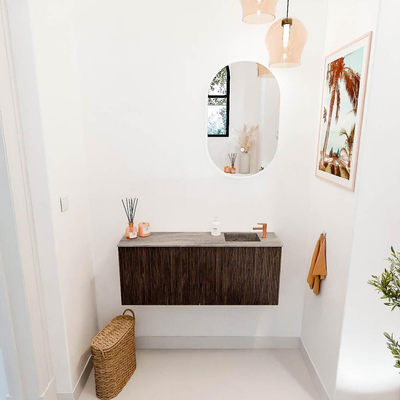 Mondiaz JOYA-DLUX 100cm meuble de salle de bains - couleur Walnut - Vasque FAYE position Droite 1 trou de robinet couleur Oza.