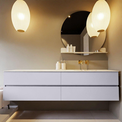 MONDIAZ VICA-DLUX Ensemble meuble de salle de bains - 200cm - meuble bas cale - 4 tiroirs - lavabo encastré cloud à droite - sans trous de robinetterie - version haute 60cm - frape