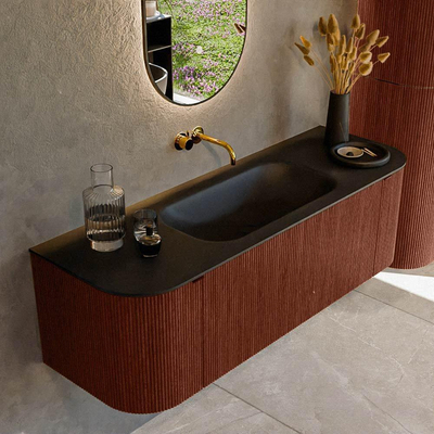 Mondiaz KURVE Badkamermeubelset - 140x46x40cm - 1 lade - 2 deuren - wastafel solid surface - midden - zonder kraangat - Ruby