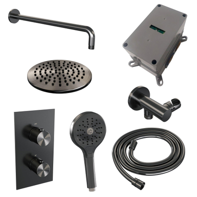 BRAUER Gunmetal Edition inbouw regendoucheset – Ø20 cm hoofddouche – ronde handdouche – vaste douchehouder