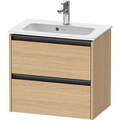 Duravit Ketho.2 Wastafelonderbouwkast - met 2 laden - 61x39x54.9cm - met grepen antraciet - natuur eiken mat