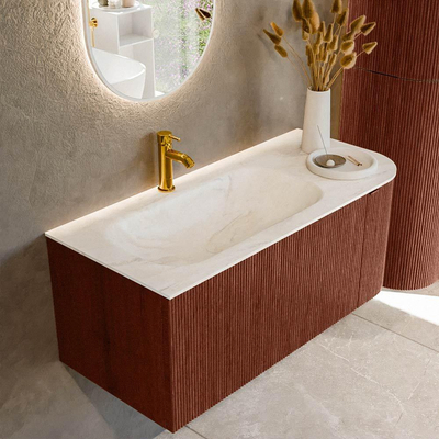 Mondiaz KURVE-DLUX Badkamermeubelset - 105x46x40cm - 1 lade - 1 deur - wastafel solid surface - links - 1 kraangat - Ruby