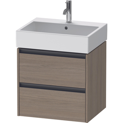 Duravit Ketho.2 Wastafelonderbouwkast - met 2 laden - 58.4x46x54.9cm - met grepen antraciet - eiken terra mat