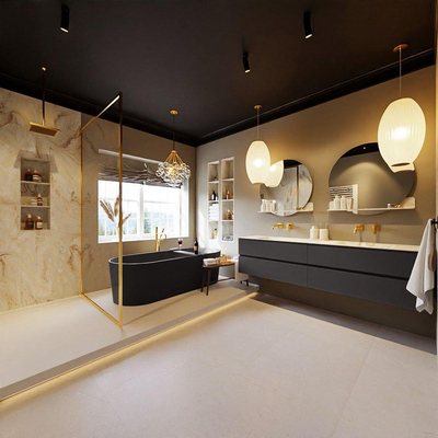 MONDIAZ VICA-DLUX Ensemble meuble de salle de bains - 200cm - meuble sous-vasque dark grey - 4 tiroirs - lavabo encastré cloud double - sans trous de robinet - version haute 60cm - frape