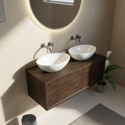 Saniclass Holz Frame Ensemble de meubles de salle de bains - 120x45x42cm - plan de travail en bois - sans trou de robinet - 1 tiroir - chêne charcoal mat (bois)