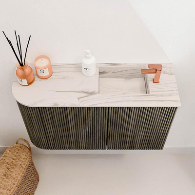 Mondiaz JOYA-DLUX Meuble de toilette 71,6cm - arrondi gauche couleur Shadow - Lavabo FAYE position droite 1 trou de robinet couleur Nata