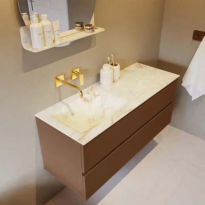 Mondiaz VICA-DLUX Ensemble meuble de salle de bains - 120cm - rustique - 2 tiroirs - Lavabo encastré CLOUD - gauche - sans trou de robinet - couleur Frappe - Version XL 60cm de haut