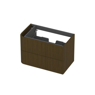 INK Concept R Wastafelonderkast - 80x45x52cm - 2 lades - opliggende grepen - gefreesd - afgeronde hoek links - MDF - shadow veneer