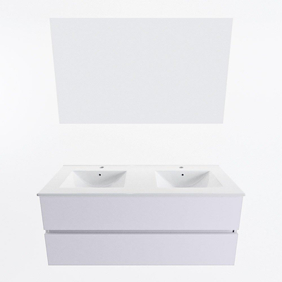 Mondiaz VICA ensemble de meuble de salle de bain - 120cm - meuble sous-vasque cale - 2 tiroirs - lavabo denia double - 2 trous de robinet - couleur Blanc Brillant - miroir LED - version XL 60cm de haut