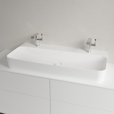 Villeroy & Boch finion wastafel onderzijde - geslepen - met 2 kraangaten - 100x47cm CeramicPlus - zonder overloop - White Alpine (glans wit)