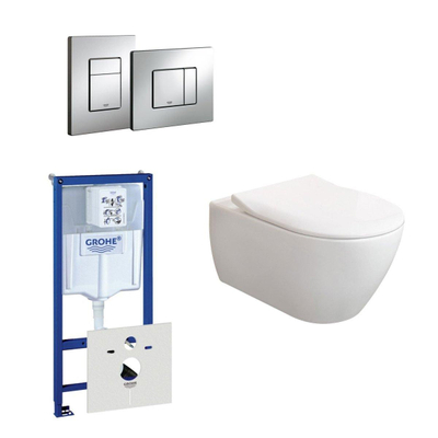 Villeroy & Boch Subway 2.0 ViFresh toiletset - met slimseat - softclose en quick release en bedieningsplaat horizontaal verticaal - chroom (wit)