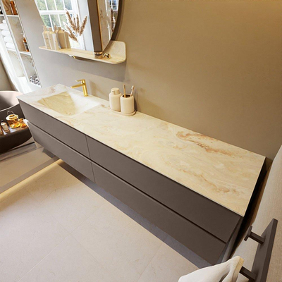 MONDIAZ VICA-DLUX Ensemble meuble de salle de bains - 200cm - meuble bas smoke - 4 tiroirs - lavabo encastré cloud gauche - 1 trou de robinet - version haute 60cm - frape