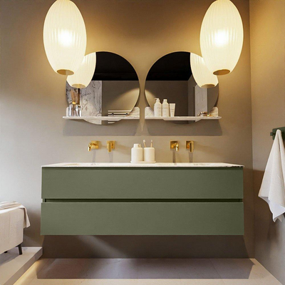 Mondiaz VICA-DLUX ensemble de meuble de salle de bain - 150cm - meuble sous-vasque armée - 2 tiroirs - lavabo encastré nuage double - sans trous de robinet - version haute de 60cm - glace