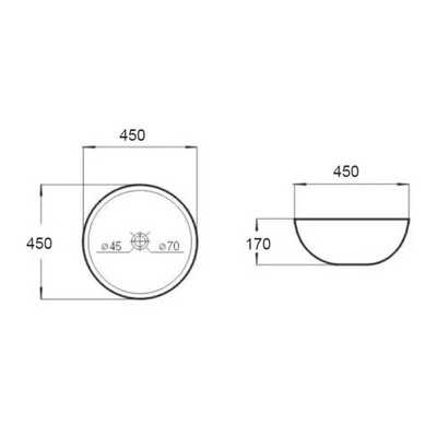 Best Design Class waskom 45x45x17cm rond 1 kraangat wit