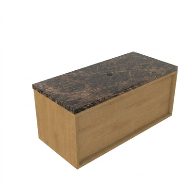 Saniclass Holz Frame Ensemble meuble de salle de bains - 100x45x43cm - plan en pierre naturelle Noche dark emperador - sans trou de robinet - 1 tiroir - chêne natural mat (bois)
