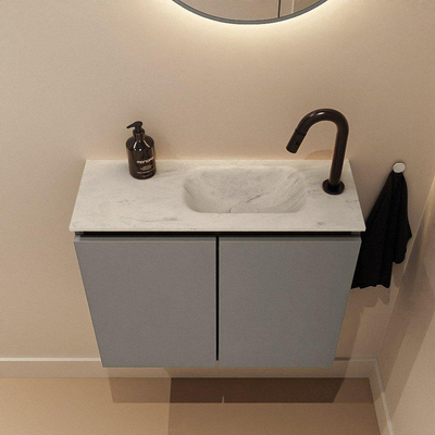 MONDIAZ TURE-DLUX Meuble toilette - 60cm - Smoke - EDEN - vasque Opalo - position droite - 1 trou de robinet