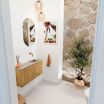 Mondiaz JOYA-DLUX 80cm toiletmeubel - kleur Oak - Wastafel FAYE positie Rechts Zonder kraangat kleur Saba.