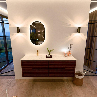 Mondiaz CIRO-DLUX Badkamermeubelset - 150x45x50cm - Solid surface wastafel Opalo - 1 wasbak Links - 1 kraangat - 4 lades - Ruby