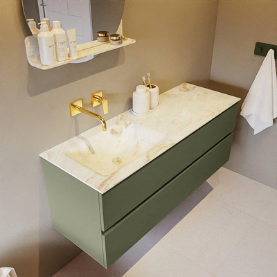 MONDIAZ VICA-DLUX Ensemble meuble de salle de bains - 130cm - meuble bas army - 2 tiroirs - lavabo encastré cloud gauche - sans trous de robinet - version haute 60cm - frape