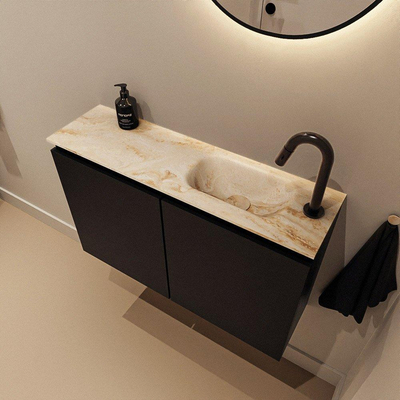 MONDIAZ TURE-DLUX Meuble toilette - 80cm - Urban - EDEN - vasque Frappe - position droite - 1 trou de robinet