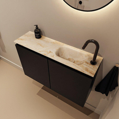 MONDIAZ TURE-DLUX meuble WC 80 cm Urban. EDEN lavabo Frappe position droite. Avec 1 trou de robinet.