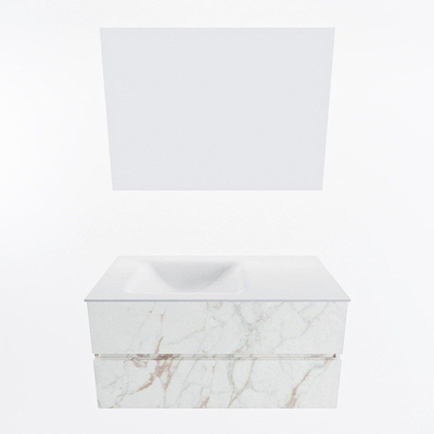 Mondiaz VICA ensemble de meuble de salle de bain - 100cm - meuble sous vasque carrara - 2 tiroirs - lavabo cloud gauche - sans trous de robinet - couleur talc - miroir LED - version XL 60cm de haut