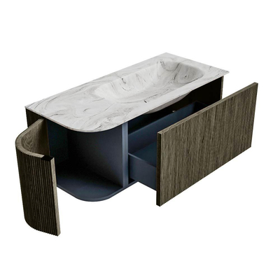 Mondiaz KURVE-DLUX Badkamermeubelset - 105x46x40cm - 1 lade - 1 deur - wastafel solid surface - rechts - 1 kraangat - Shadow