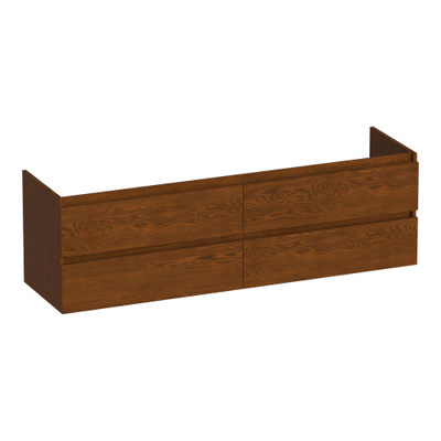 BRAUER Joy wastafelonderkast 160 4 softclose lades - greeploos - 2 sifon uitsparingen - massief eiken - lamellen eiken bruin