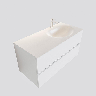 Mondiaz VICA Meuble Talc avec 2 tiroirs 100x50x45cm vasque lavabo Moon droite 1 trou de robinet