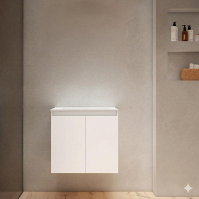 Adema Cadence Ensemble de meuble de salle de bains - 60x55x40cm - peu profond - 2 portes - sans poignées - lavabo - 1 trou de robinet - céramique - blanc mat