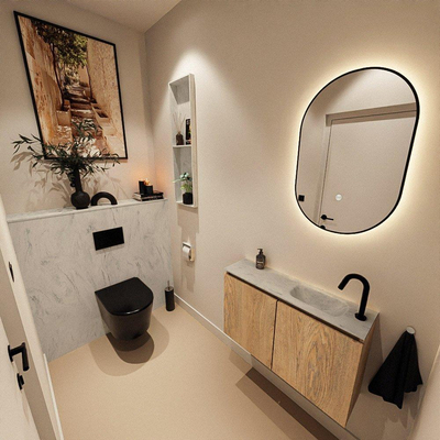 MONDIAZ TURE-DLUX 80cm toiletmeubel Washed Oak. EDEN wastafel Opalo positie rechts. Met 1 kraangat.