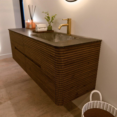 Mondiaz CIRO-DLUX Badkamermeubelset - 150x45x50cm - Solid surface wastafel Lava - 1 wasbak Rechts - 1 kraangat - 4 lades - Dusk
