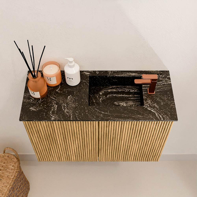Mondiaz JOYA-DLUX 60cm toiletmeubel - kleur Oak - Wastafel FAYE positie Rechts 1 kraangat kleur Lava.