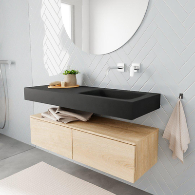 MONDIAZ ALAN 120cm - meuble sous-vasque - chêne blanchi - 2 tiroirs - lavabo suspendu - vasque à droite - 0 trous de robinet - urban