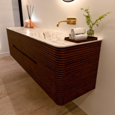 Mondiaz CIRO-DLUX Badkamermeubelset - 170x45x50cm - Solid surface wastafel Glace - 1 wasbak Rechts - zonder kraangaten - 4 lades - Ruby