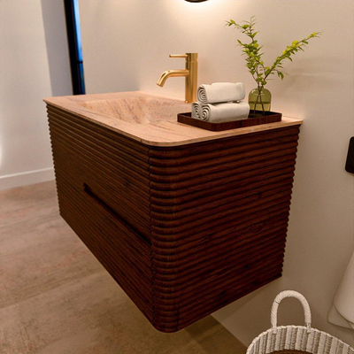 Mondiaz CIRO-DLUX Meuble de salle de bains - 90x45x50cm - Vasque solid surface Saba - 1 bassin Central - 1 trou de robinet - 2 tiroirs - Ruby