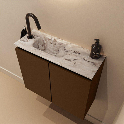 MONDIAZ TURE-DLUX 60cm toiletmeubel Rust. EDEN wastafel Glace positie links. Met 1 kraangat.