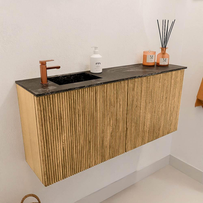 Mondiaz JOYA-DLUX 90cm toiletmeubel - kleur Oak - Wastafel FAYE positie Links 1 kraangat kleur Lava.