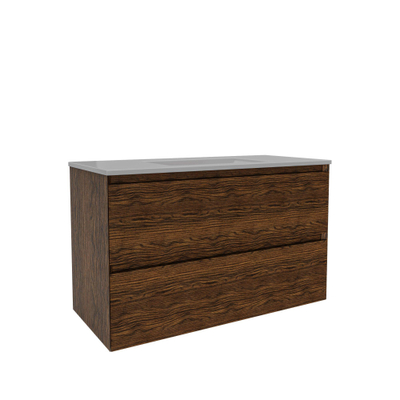 Saniclass Holz Pure Meuble de salle de bain - 100x45x60cm - lavabo en céramique blanc - 1 vasque - sans trous de robinet - 2 tiroirs - Walnut pure