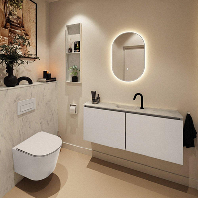 MONDIAZ TURE-DLUX Meuble toilette - 120cm - Linen - EDEN - vasque Opalo - position centrale - 1 trou de robinet