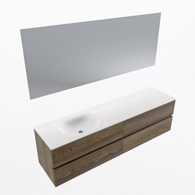 Mondiaz Vica ensemble de meuble de salle de bain - 180cm - meuble sous-vasque marron foncé gris - 4 tiroirs - lavabo lune gauche - sans trous de robinet - couleur talc - miroir LED - version XL 60cm de haut