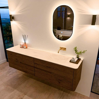 Mondiaz CIRO-DLUX Badkamermeubelset - 190x45x50cm - Solid surface wastafel Meli - 1 wasbak Rechts - zonder kraangaten - 4 lades - Dusk