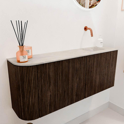 Mondiaz JOYA-DLUX 101.6cm toiletmeubel - ronding links kleur Walnut - Wastafel FAYE positie Rechts Zonder kraangat kleur Ostra.