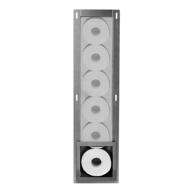 Looox Closed Support de rouleau de réserve encastré 17.3x74x14cm - 6 rouleaux - inox brossé