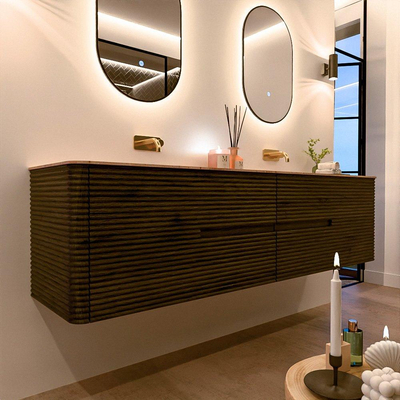 Mondiaz CIRO-DLUX Ensemble de meubles de salle de bains - 190x45x50cm - Plan vasque Solid surface Saba - 2 vasques Double - sans trous de robinet - 4 tiroirs - Shadow