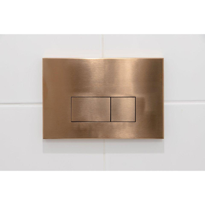 QeramiQ Dely Toiletset - 36.3x51.7cm - diepspoel - rimless - Geberit UP720 inbouwreservoir - softclose toilet zitting - koperen bedieningsplaat - rechthoekige knoppen - mat beige