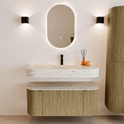 MONDIAZ THOR-DLUX Meuble de salle de bains - 110cm - arrondi gauche + droite - couleur Dusk - 1 tiroir - 2 portes - Vasque suspendue CLOUD Milieu 1 trou de robinet couleur Nata