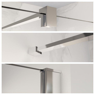 Fortifura Galeria Douche à l'italienne mi-hauteur - 110x80cm - verre fumé - 8mm - nano - avec profil et barre de renfort - Chrome