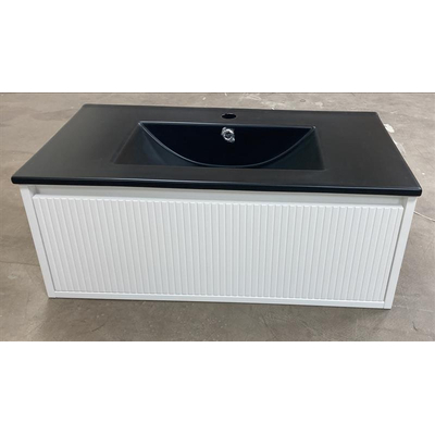 iChoice Onderkast Groovy 80 80x30x45.5cm Mat Wit - inclusief zwarte keramische wastafel met geen kraangat - OUTLET UDEN